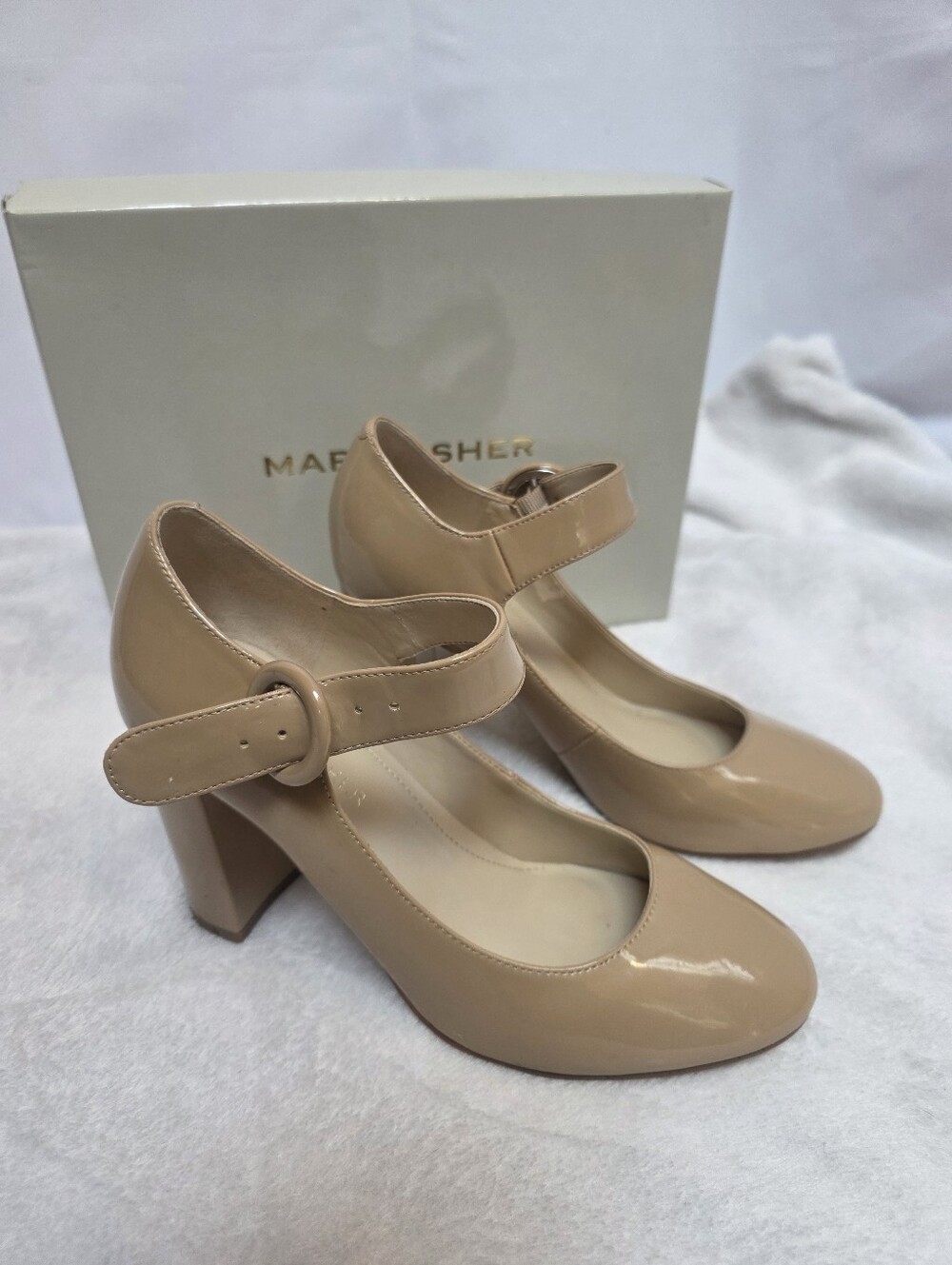 Marc Fisher Nude Patent Mary Jane Block Heel Pumps Women's Size 6M